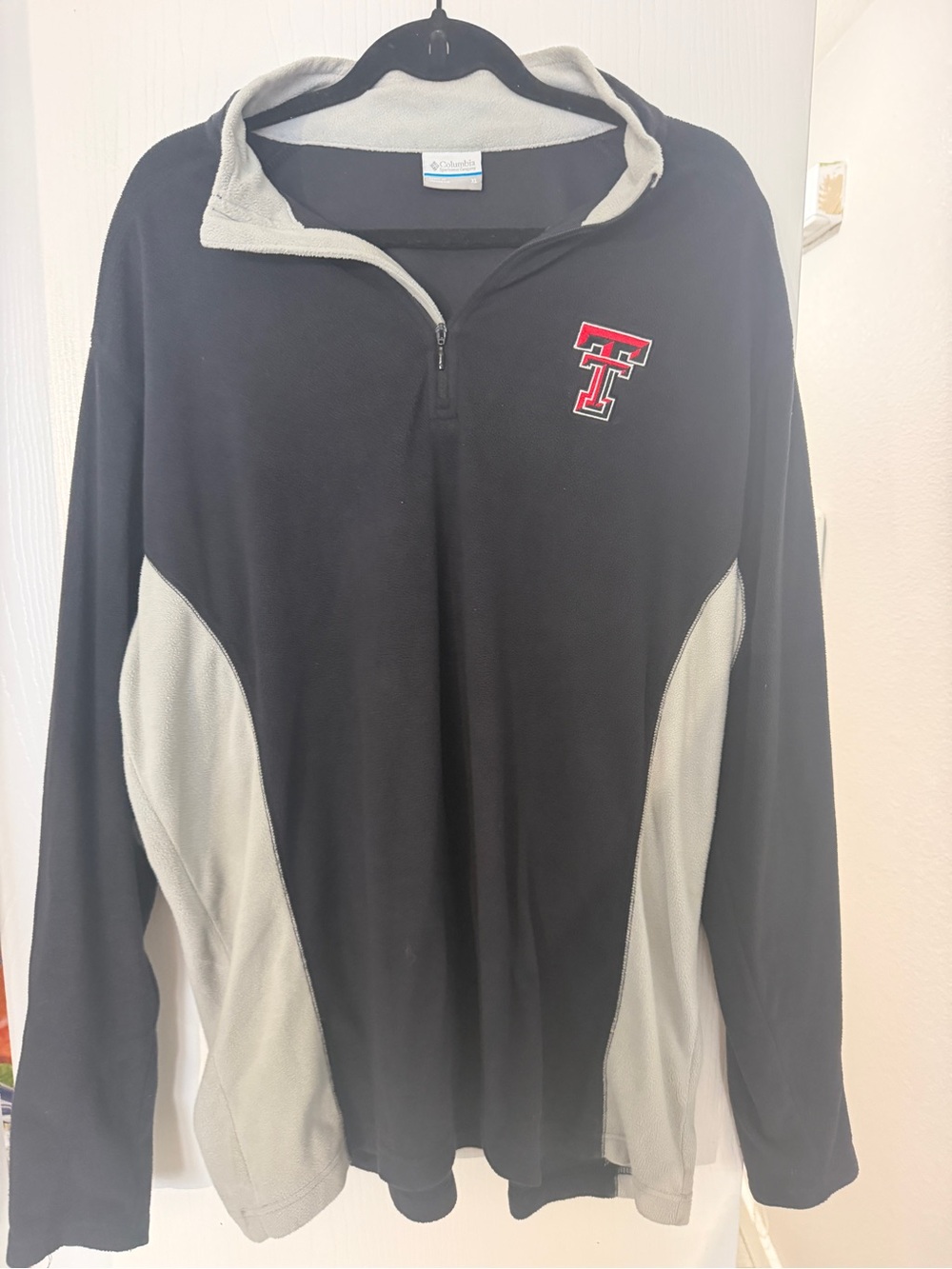 Columbia Men’s Black & Gray Quarter-Zip Fleece with Red TT Emblem